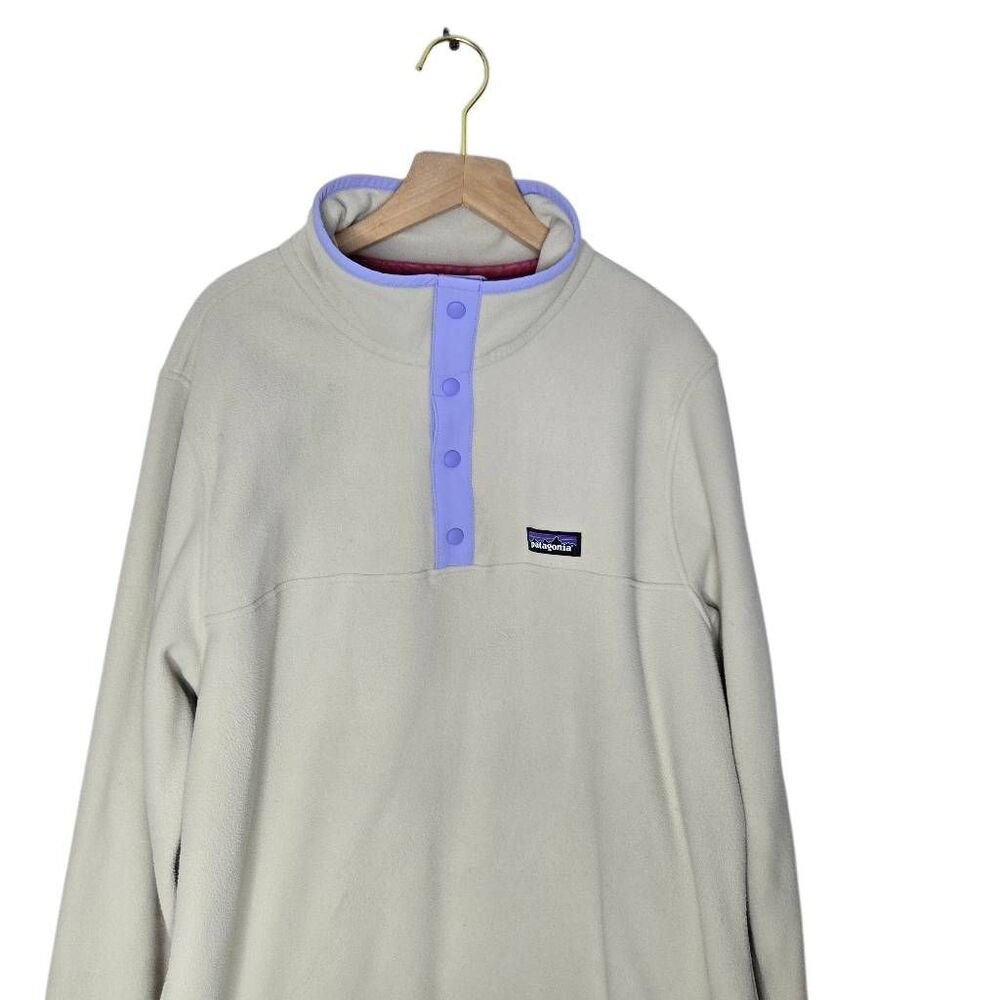 Patagonia Women's Size Large Micro D Snap T Pullover Beige Purple Fleece - Picture 2 of 6